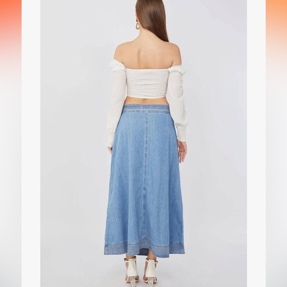 BLUE WHITE ® Blue Women's Casual Wrap Denim Skirt Low Waist Belted Split Front - Picture 4 of 6